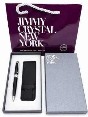 Jimmy Crystal Swarovski Pen Black Crystal Ballpoint Gift Set w Box Bag New